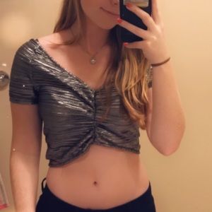 sparkly silver crop top